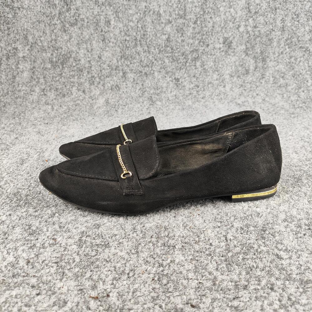 Express Shoes Womens Size 9 Black Loafers Slip On Chain Detail Flats Casual